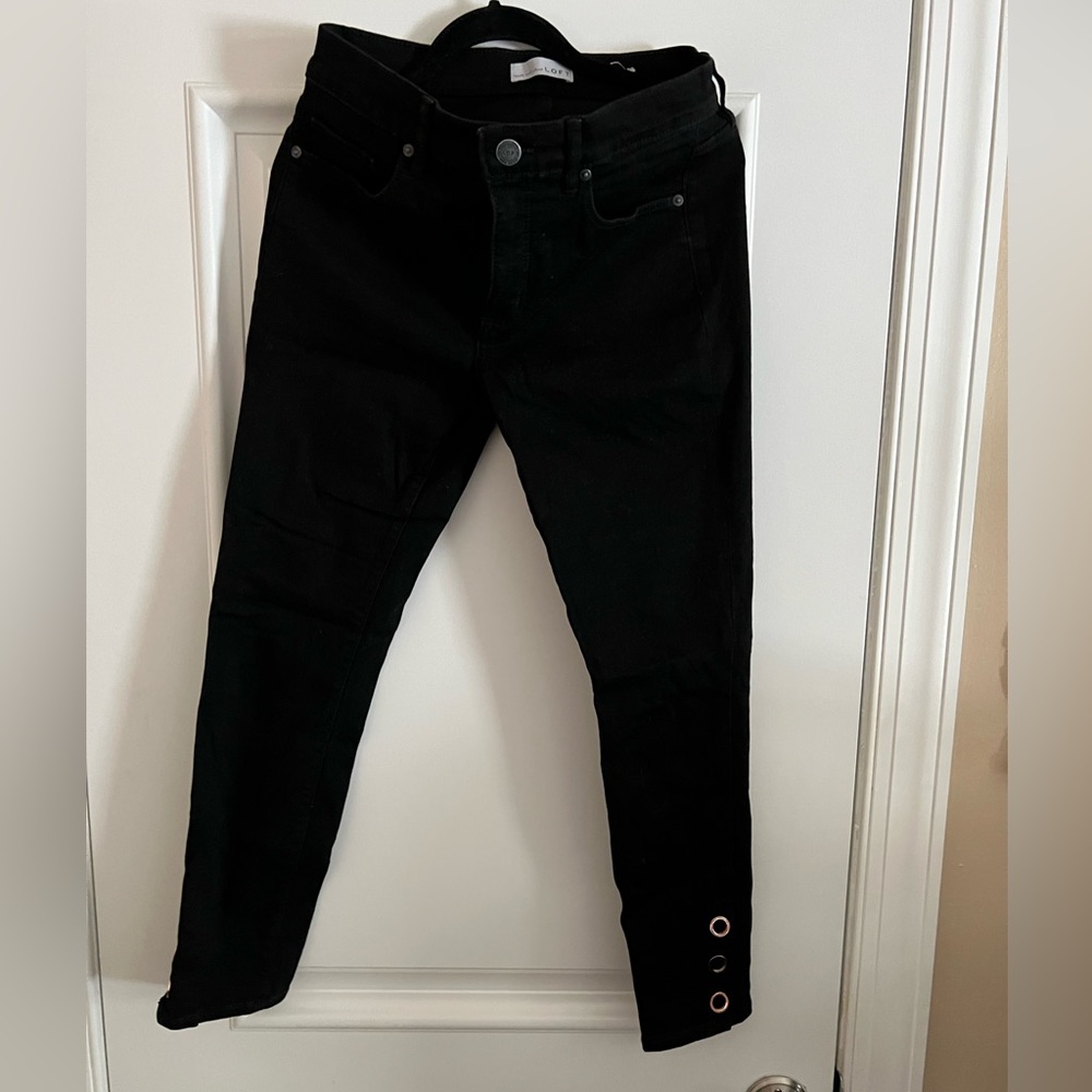 LOFT Black Skinny Jeans with Grommet Ankle Detail